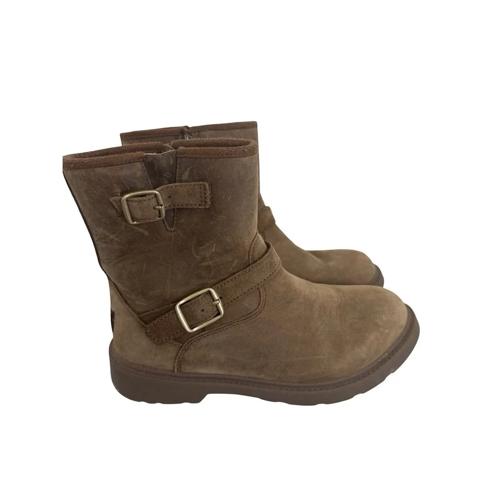 UGG Kinzey Weather Brown Leather Winter Boots Little Kids Size Us 3 Eu 35